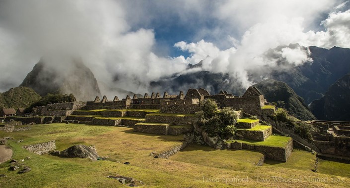 Overlooking the terraces, fields and temples at Machu Picchu.